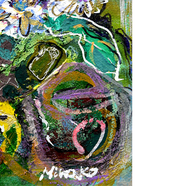 平林美奈子　絵画　私の側に飾られて?　ミクストメディア　2号　部分拡大（右下）