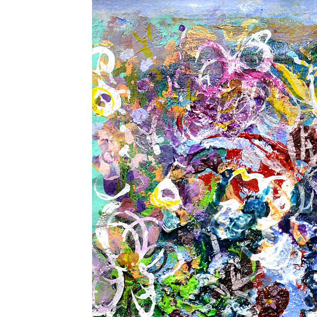 平林美奈子　絵画　柔らかい雨に　ミクストメディア　2号　部分拡大（左上）