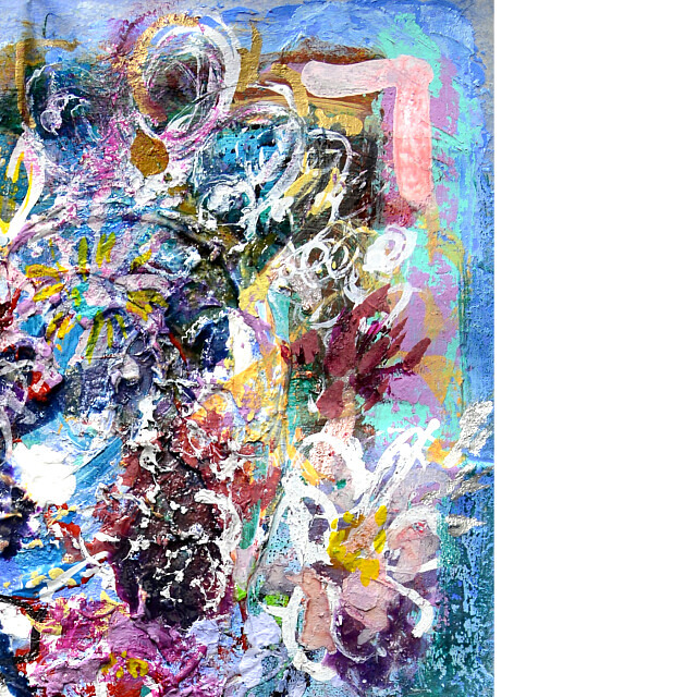 平林美奈子　絵画　柔らかい雨に　ミクストメディア　2号　部分拡大（右上）