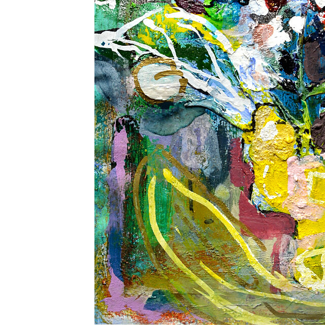 平林美奈子　絵画　柔らかい雨に　ミクストメディア　2号　部分拡大（左下）