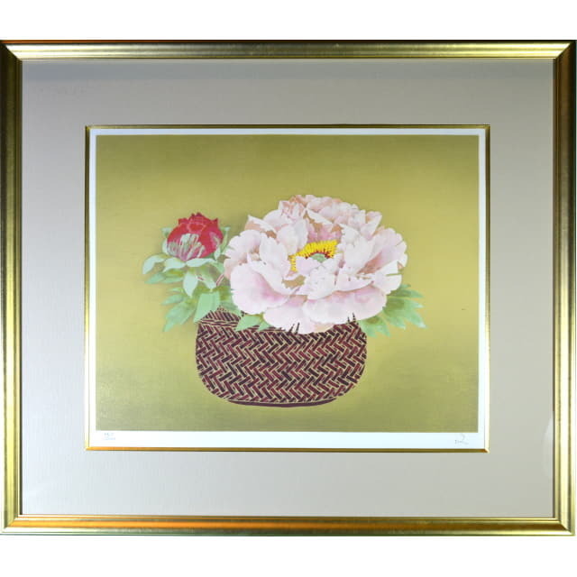 堀文子　ボタン　オリジナル　リトグラフ　額付