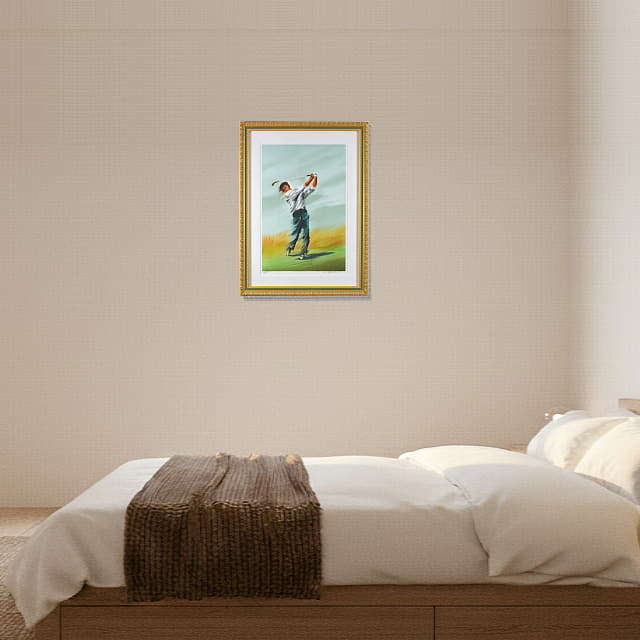 モーリス・フィロノー　Maurice FILLONNEAU 「スイング」　オリジナル・リトグラフ 　　絵を飾ったイメージ ベッドルーム