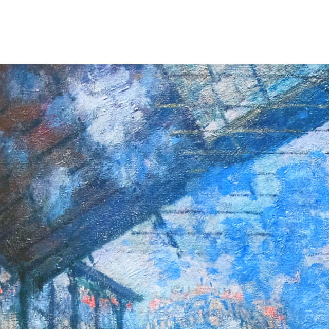 モネ　サンラザール駅　複製画　部分拡大　左上