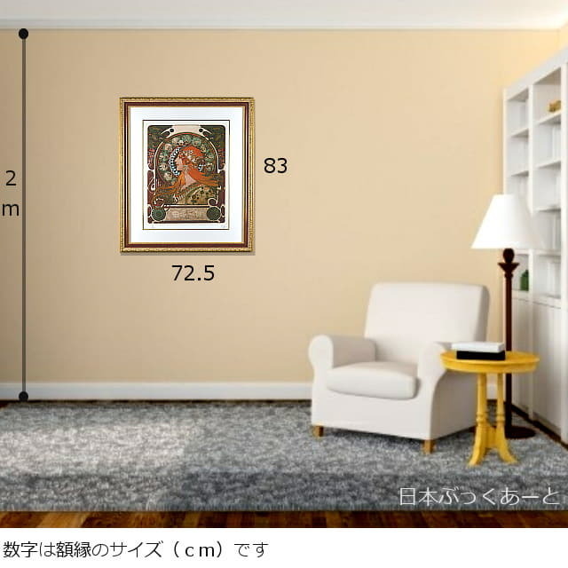 ミュシャ　黄道十二宮（ゾディアック）　レプリカ　版画　額縁サイズ　アールヌーボーを代表する画家の人気の絵です。