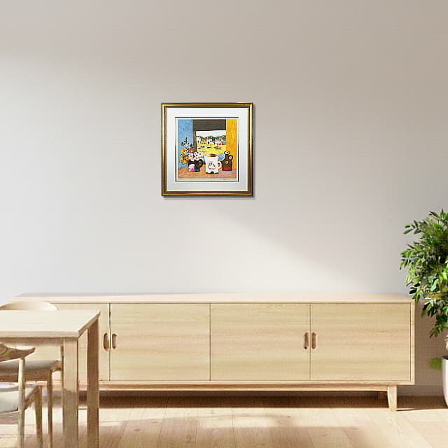 ブレンダ・キング　Brenda King 「3羽のアヒル」　オリジナル・リトグラフ 　　絵を飾ったイメージ ダイニング