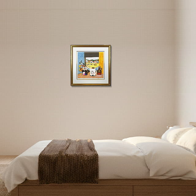 ブレンダ・キング　Brenda King 「3羽のアヒル」　オリジナル・リトグラフ 　　絵を飾ったイメージ ベッドルーム