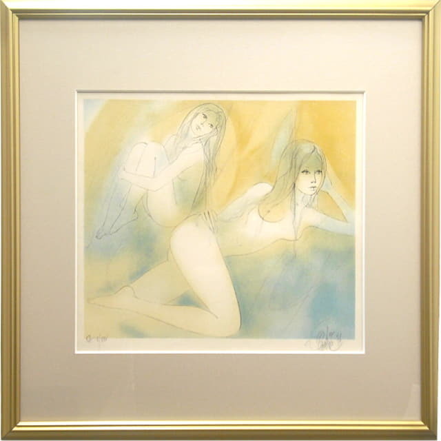 バラディエ　Jean-Baptiste Valadie　リトグラフ　二人の女 額付き