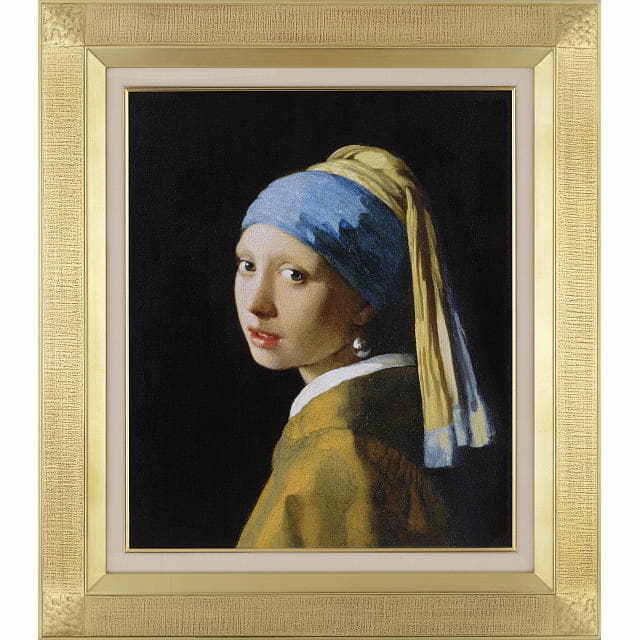 フェルメール　真珠の耳飾りの少女　複製画（ほぼ原寸大）　額付
