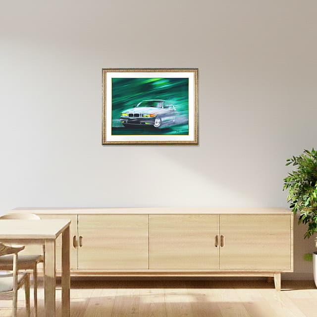 ヴィクトール・スパン　Victor SPAHN 「BMW」　オリジナル・リトグラフ 　　絵を飾ったイメージ ダイニングルーム