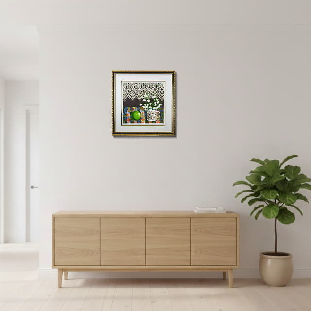 ブレンダ・キング　Brenda King 「ユキノハナ」　オリジナル・リトグラフ 　　絵を飾ったイメージ　玄関