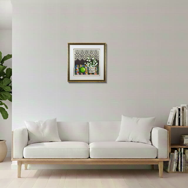 ブレンダ・キング　Brenda King 「ユキノハナ」　オリジナル・リトグラフ 　　絵を飾ったイメージ リビング