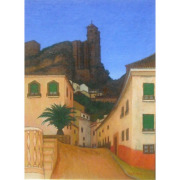 大矢邦昭　バラのコリーダ 油彩画 K. Oya 大矢邦昭 作品 スペインの海の絵・風景画 「海辺」 油彩