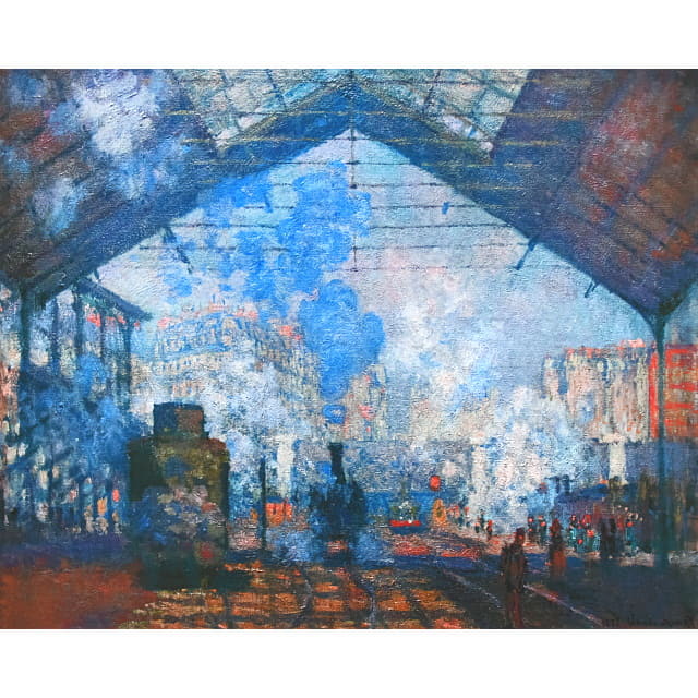 モネ　サンラザール駅　複製画　ピエゾグラフ　版画　原画所蔵オルセー美術館　蒸気と光が交錯する、活気あふれる駅の情景