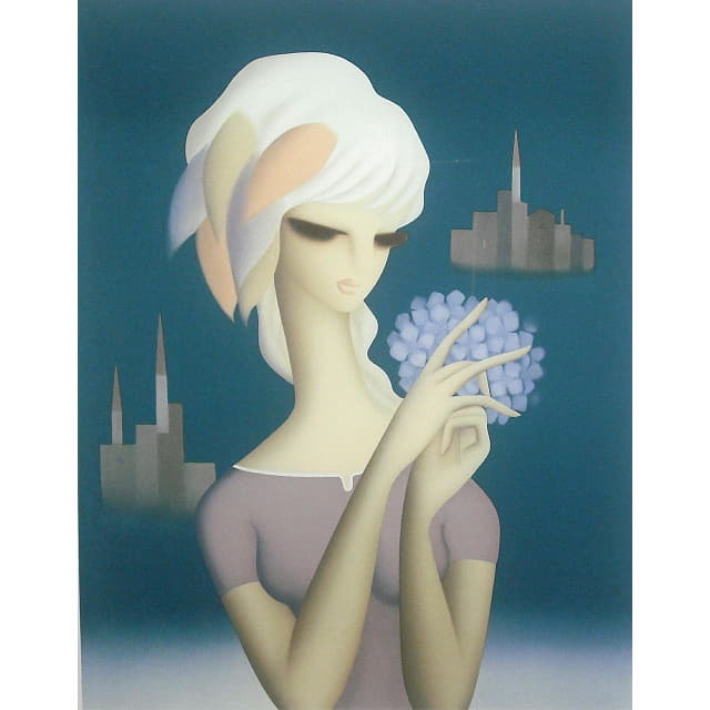 東郷青児　花束　リトグラフ