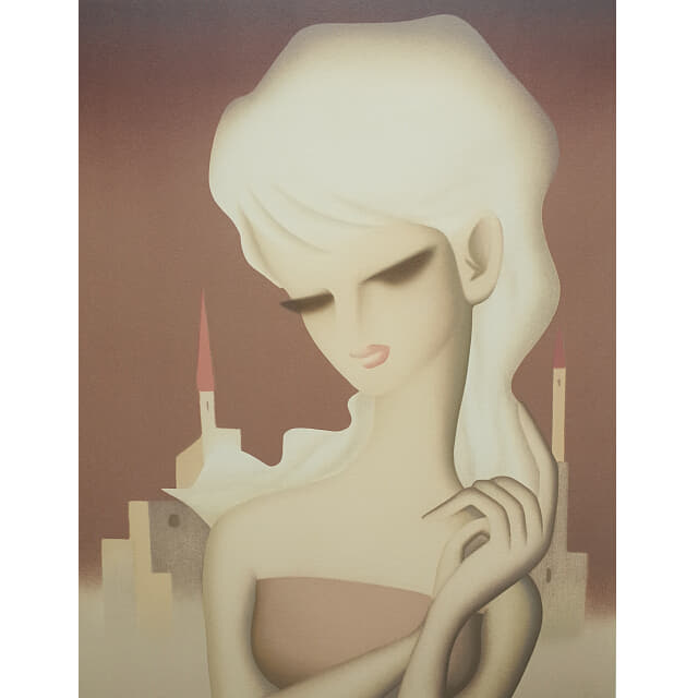 東郷青児　夕焼けの空　リトグラフ