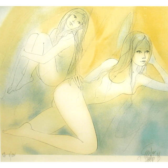 バラディエ　Jean-Baptiste Valadie　リトグラフ　二人の女