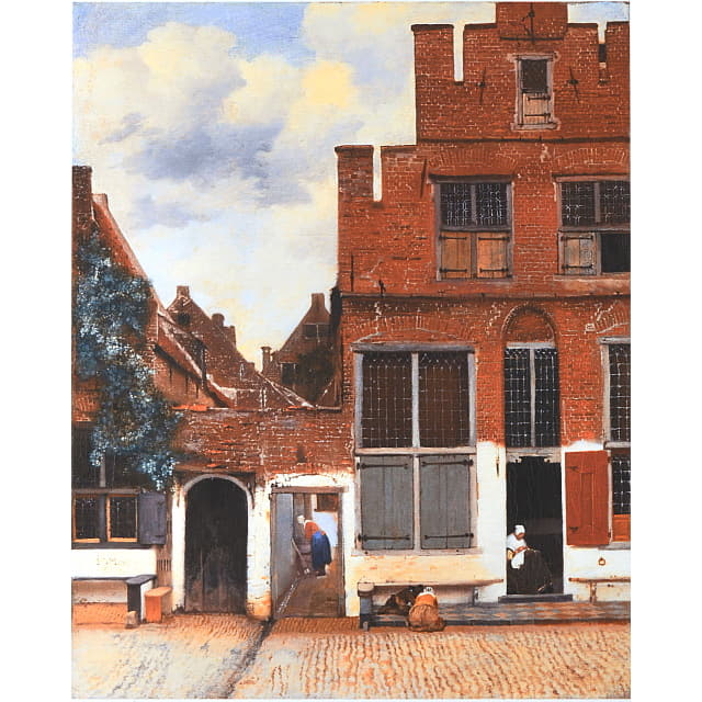 フェルメールの風景画　小路（こみち）　複製画　ピエゾグラフ 高品質な版画。オランダ・デルフトの街並みを描いた絵画。