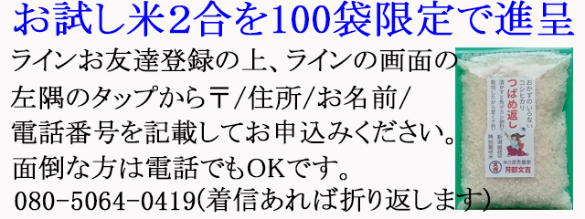 「お試し米(２合)」進呈