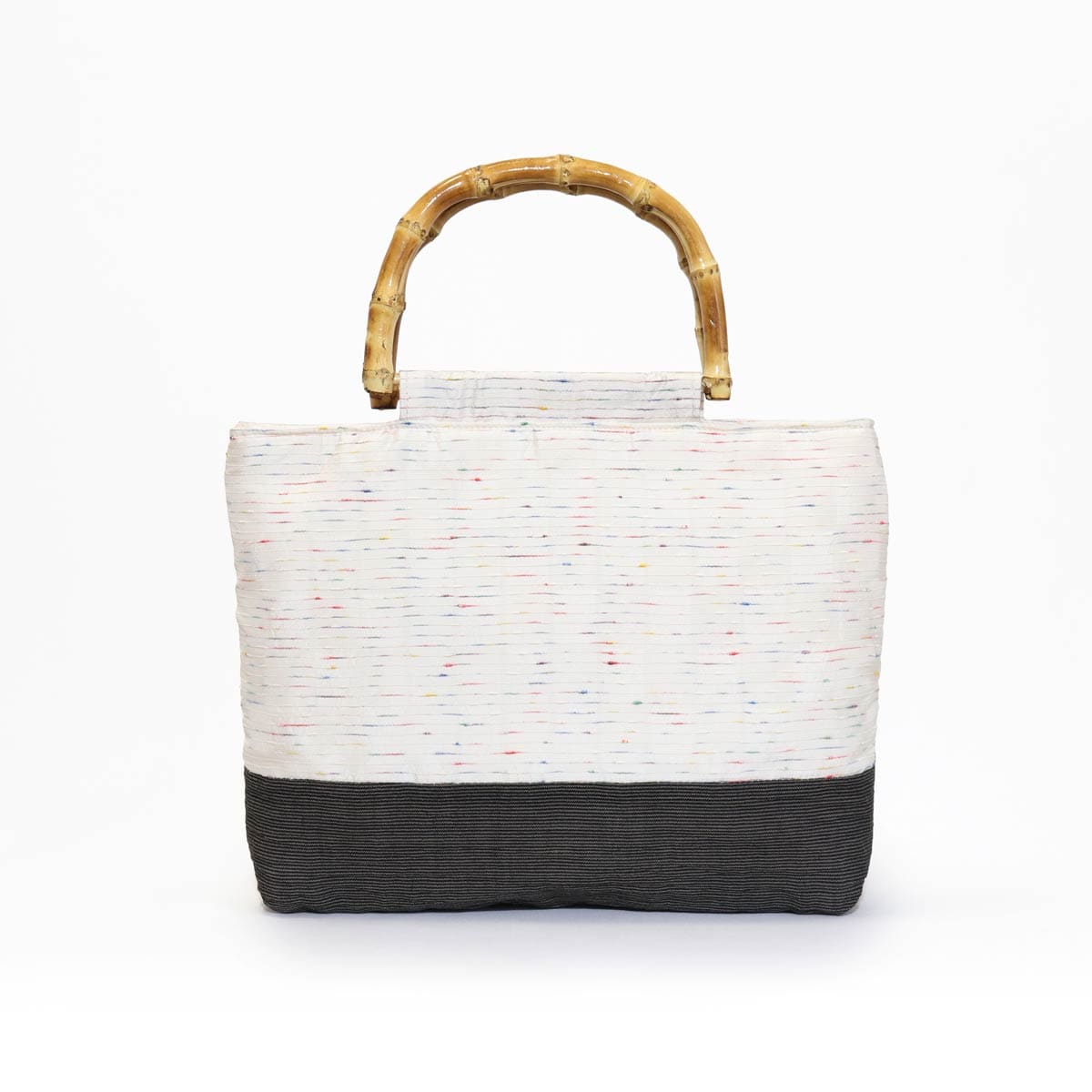 ［IONO］小千谷縮布（おぢやちぢみふ） バッグ 絹乱織×縮 縞墨[IONOバッグ絹縮縞墨]