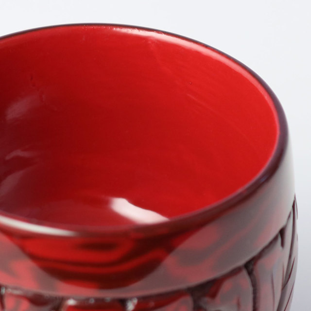 村上木彫堆朱 藤井漆工 ぐい呑 牡丹唐草 研出塗