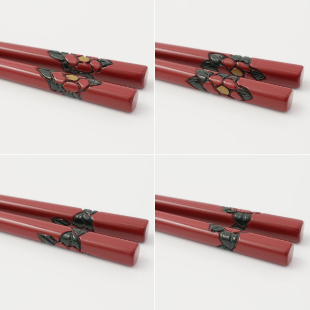 藤井漆工 夫婦箸 椿　朱