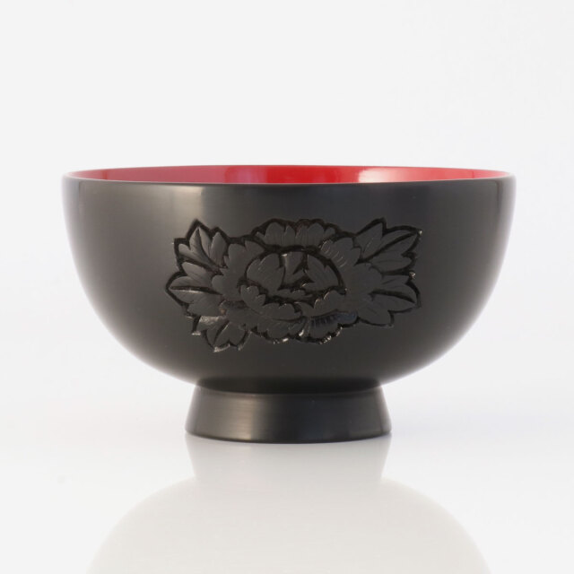 藤井漆工］村上堆朱 夫婦椀 牡丹［藤井椀W牡丹］