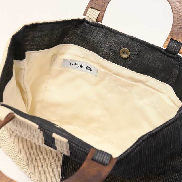 IONO］小千谷縮布（おぢやちぢみふ） バッグ 縞 黒ベージュ