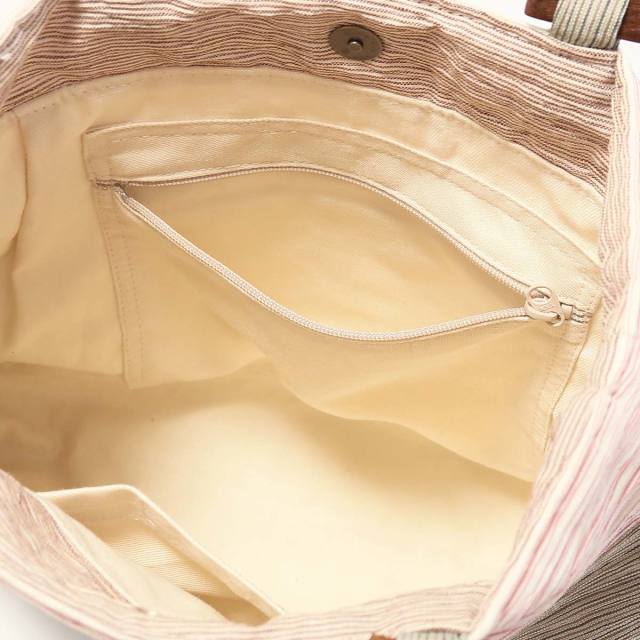 小千谷縮布 トートバッグ 縞 グリーンピンク