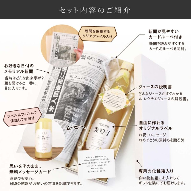 高級果実「ル レクチエ(洋梨)」の名入れジュース!生まれ年のメモリアル新聞付き≪chou-chou(シュシュ)≫ 【500ml】