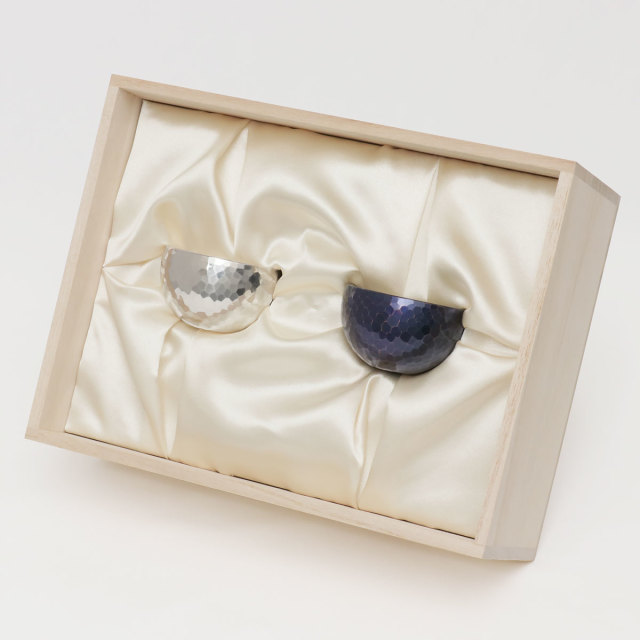 清雅堂 鎚起銅器 ぐい呑み 銀鍍金 紫銅 大