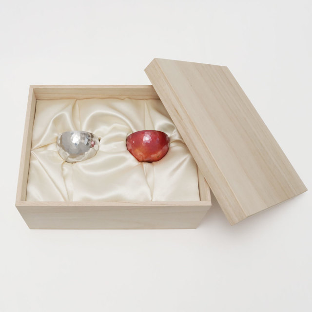 清雅堂 鎚起銅器 ぐい呑み 銀鍍金 紅色 大