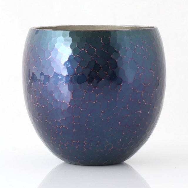 清雅堂］鎚起銅器｜酒器｜手作り銅器「焼酎カップ」青藍色（紫銅色