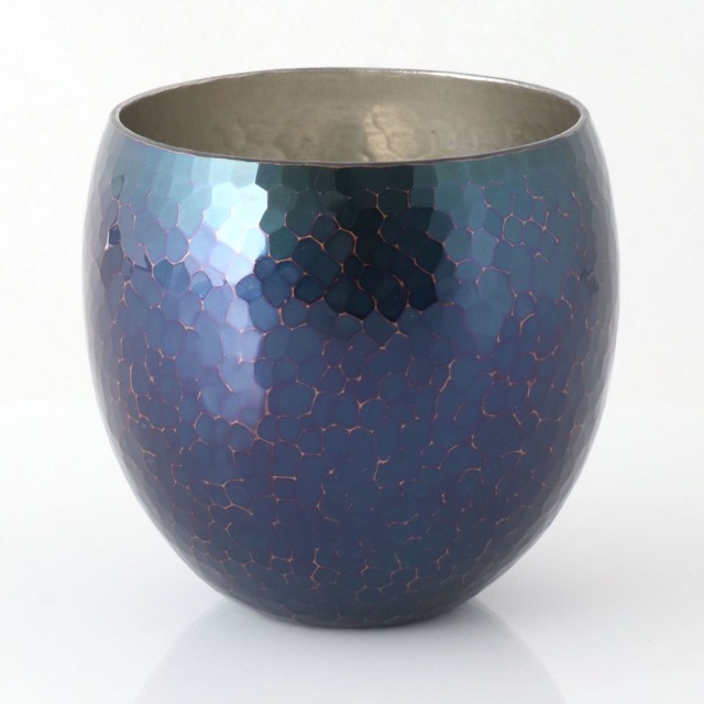 清雅堂］鎚起銅器｜酒器｜手作り銅器「焼酎カップ」青藍色（紫銅色