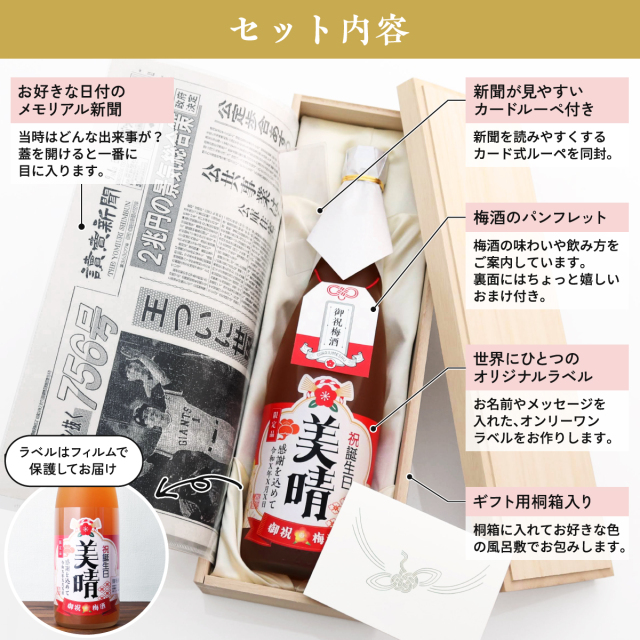 女性への贈り物、新聞付き名入れ梅酒ギフト