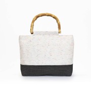 ［IONO］小千谷縮布（おぢやちぢみふ） バッグ 絹乱織×縮 縞墨[IONOバッグ絹縮縞墨]