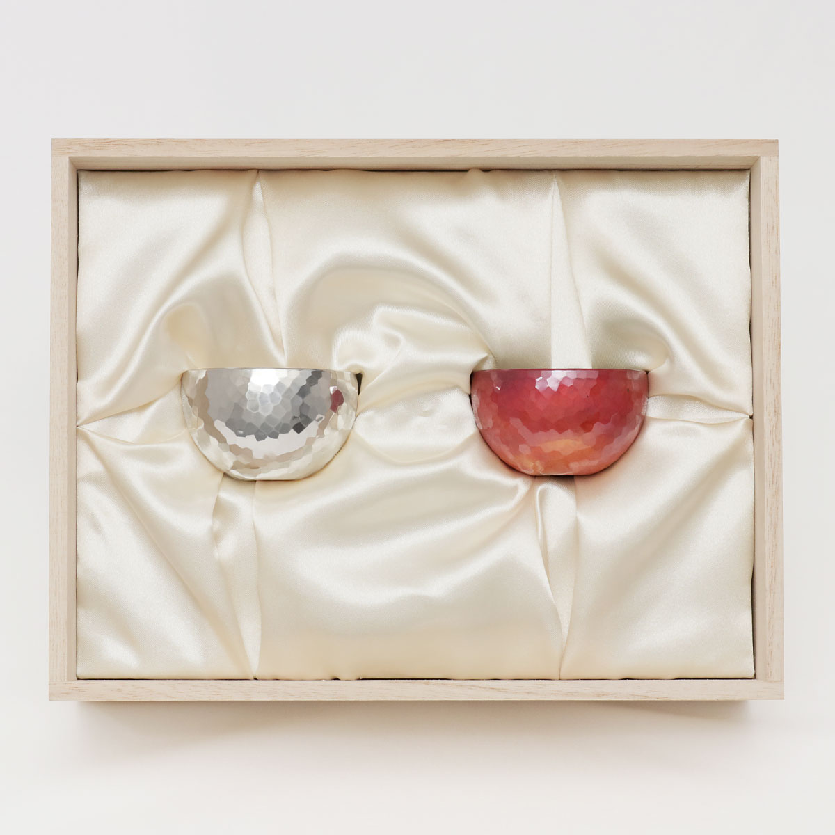 清雅堂 鎚起銅器 ぐい呑み 銀鍍金 紅色 大