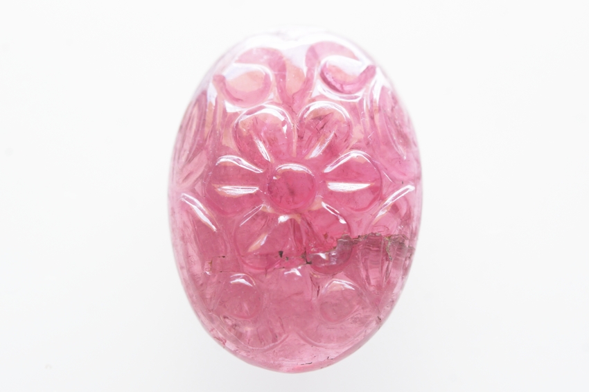 ピンクトルマリン（カービング）【43】天然石ルース・カボション　（20.5×14.5mm）