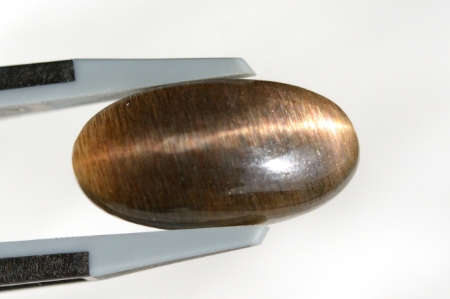 ブラックサンストーン・キャッツアイ【75】天然石ルース・カボション（18×9.5mm）