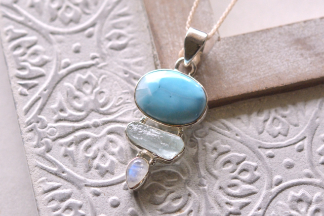 ラリマー＆アクアマリン＆レインボームーンストーン【14】ネックレス・ペンダントトップ