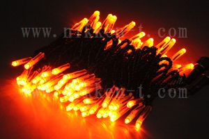 LEDイルミネーション、ストリング(ストレート)、常点、プロ仕様(V4)、100球、黒コード、アンバー（オレンジ）