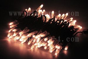 LEDイルミネーション、ストリング(ストレート)、常点、プロ仕様(V4)、100球、黒コード、電球色(ピンクゴールド)