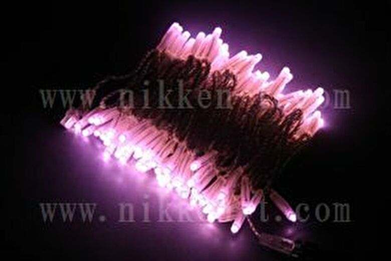 LEDイルミネーション、ストリング(ストレート)、常点、プロ仕様(V4)、100球、シルバーコード、ライトピンク
