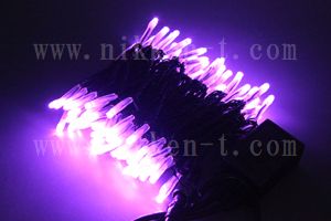 LEDイルミネーション、ストリング(ストレート)、2回路点滅、プロ仕様(V4)、100球、黒コード、ライトパープル（薄紫）