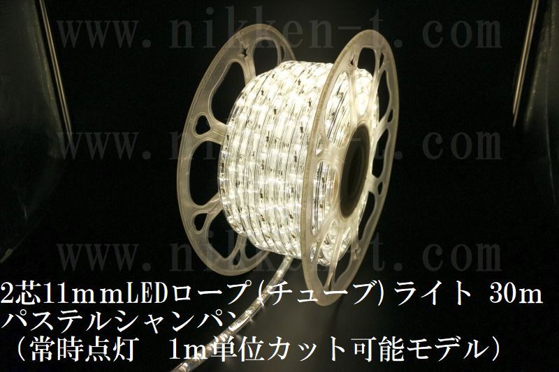 長さ３０ｍ　２芯１１ｍｍＬＥＤチューブライト　パステルシャンパン　常点コード３本付