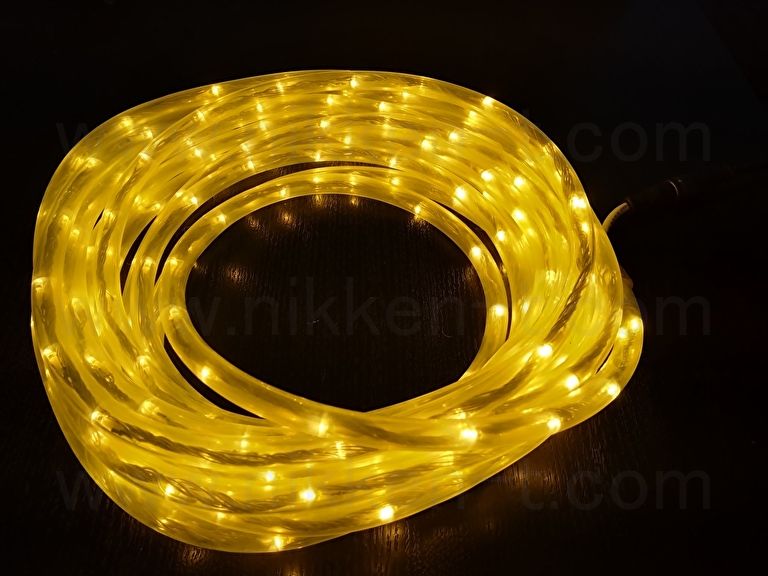 LEDチューブストリング、コントローラ付(流れる点滅)、10m(連結可)、電球色（イエローゴールド）球