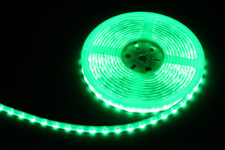 防水型LEDテープライト、側面発光、SMD3014型、グリーン、300球、5m巻、白基板、部品別売り