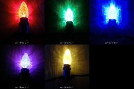 C7型LED電球、E12ソケット用、(赤、緑、青、黄、紫)25球セット　（ソケット付コード別売り）　　