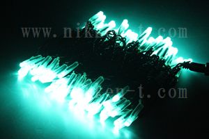 LEDイルミネーション、ストリング(ストレート)、常点、プロ仕様(V4)、100球、黒コード、アクアグリーン（薄緑）