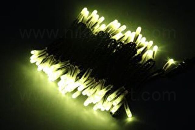 LEDイルミネーション、ストリング(ストレート)、常点、プロ仕様(V4)、100球、黒コード、レモンイエロー