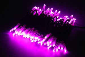 LEDイルミネーション、ストリング(ストレート)、常点、プロ仕様(V4)、100球、黒コード、ピンク